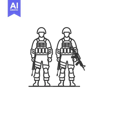 Aset desain premium: Two Soldiers Standing with Rifles and Tactical Gear