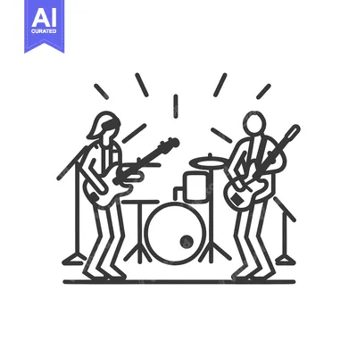 Two Stick Figures Playing Guitars with a Drum Set