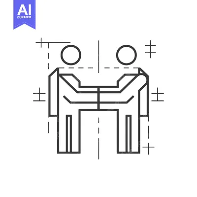 Two Stick Figures Shaking Hands with a Line Dividing Them