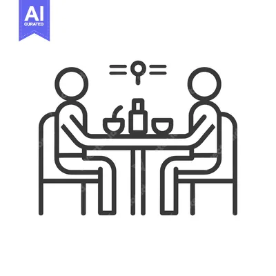 Two Stick Figures Sitting at a Table with Food and Drinks