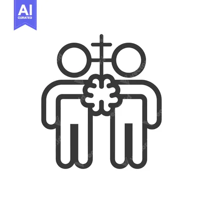 Aset desain premium: Two stick figures with a cross and brain icon between them