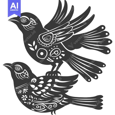 Two Stylized Birds with Intricate Patterns