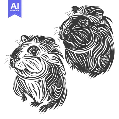 Two Stylized Black and White Guinea Pigs
