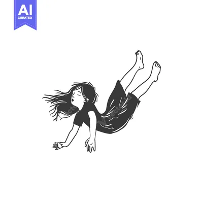 Aset desain premium: A Black and White Sketch of a Young Girl Falling