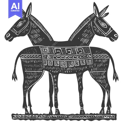 Two Stylized Donkeys with Geometric Patterns