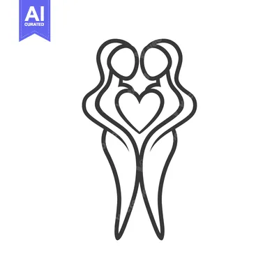 Two stylized figures embracing with a heart in the center