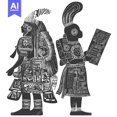 Aset premium populer: Two Stylized Figures in Traditional Mayan Attire