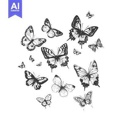 A Black and White Sketch of Butterflies in Flight