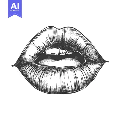 Premium design asset: A Black and White Sketch of Open Lips