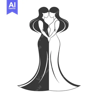 Aset premium populer: Two Women Embracing in Simple Silhouette with Contrasting Dresses
