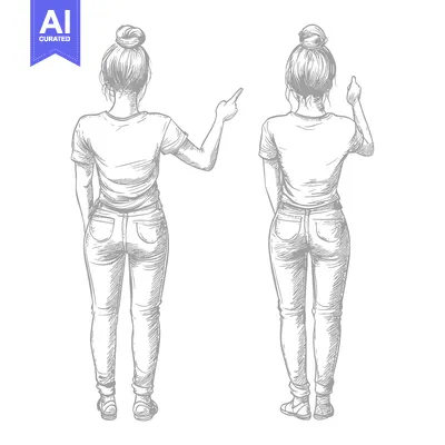 Two Women Facing Away From The Viewer With One Pointing To The Right