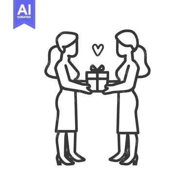 Two Women Holding a Gift Box with Heart