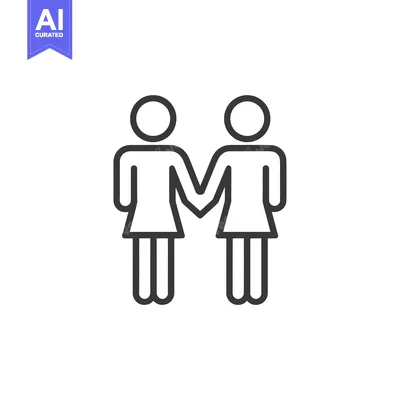 Two Women Holding Hands, Line Art Icon