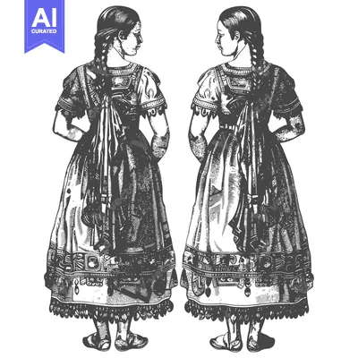 Two Women in Traditional Dresses Facing Each Other