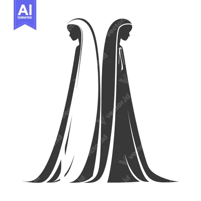Two Women in Veils Back-to-Back in Silhouette