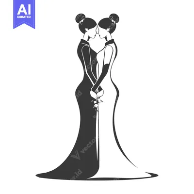 Two Women in Wedding Dresses Embracing