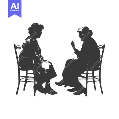 Aset premium populer: Two women sitting on chairs and talking in silhouette