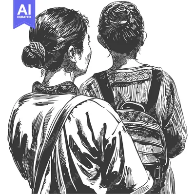 Two Women with Bun Hairstyles Walking Side by Side