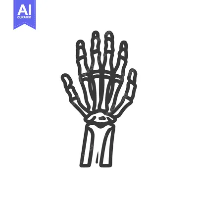 Minimalist Skeleton Hand Illustration on White Background, Anatomical