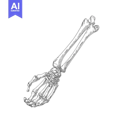 Anatomical Arm: Detailed Engraving of Human Bones on White Background
