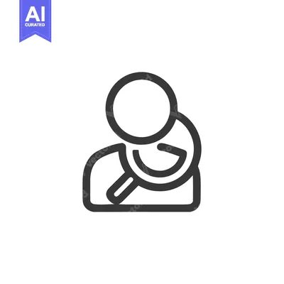 User Search Icon: Person with Magnifying Glass, Line Art