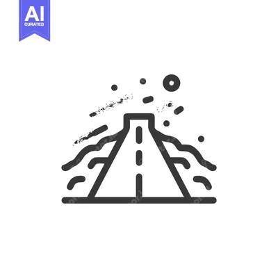 Erupting Volcano Icon: Minimalist Design with Lava Flow and Ash Cloud