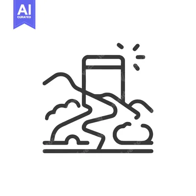 Minimalist Icon of Lighthouse on Coastline with Winding River