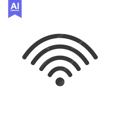 A black and white stylized icon depicting a wifi signal