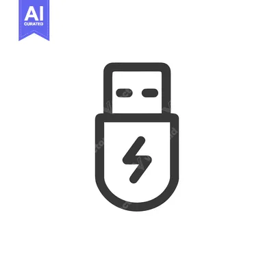 Sleek USB Drive Icon with Lightning Bolt Symbol in Dark Gray