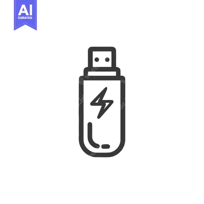 Stylized USB Flash Drive Icon with Lightning Bolt Symbol in Dark Gray