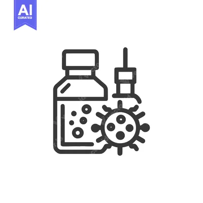 Vaccine Vial, Syringe, and Virus Icon: Medical Protection Concept in L