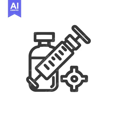 Medical Icon: Syringe, Vial, and Target Symbol in Bold Outline Style