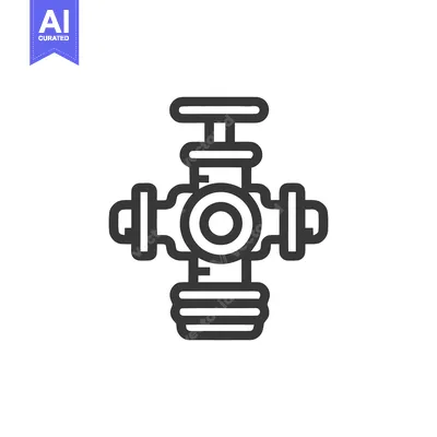 Aset desain premium: Stylized Black Outline Icon of a Water Valve on White Background