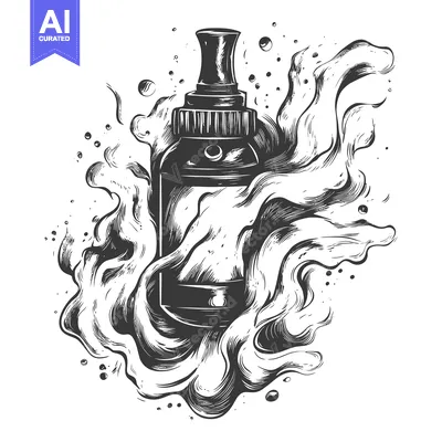 Vape Bottle Surrounded by Smoke in Hand-Drawn Style