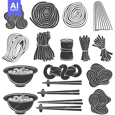 Various Shapes and Forms of Noodles in Black and White