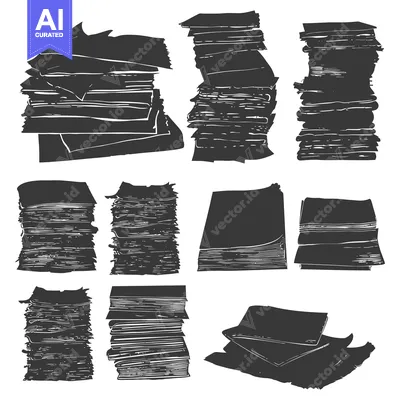 Various Silhouettes of Stacked Paper and Books