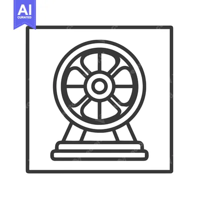 Minimalist Icon of a Table Fan in Square Frame, Black and White Design