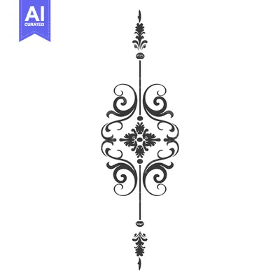 Vertical Ornamental Design with Floral Motifs and Circular Elements