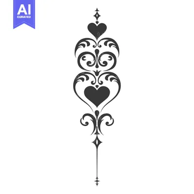 Aset premium populer: Vertical Ornamental Design with Three Hearts and Swirls