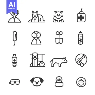 Veterinary Clinic Icons Set with Line Art Style
