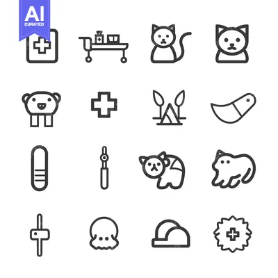 Veterinary Clinic Line Icons Set with Symbols for Animal Care and Trea