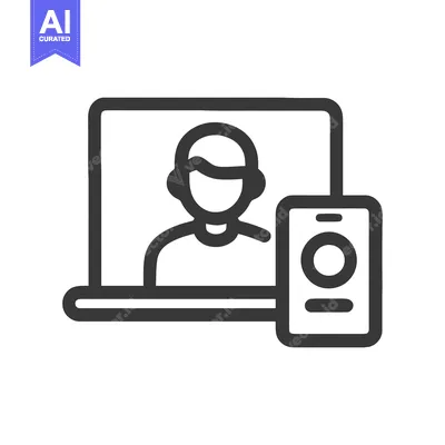 Digital Communication Icon: Laptop, Smartphone, and Person Outline