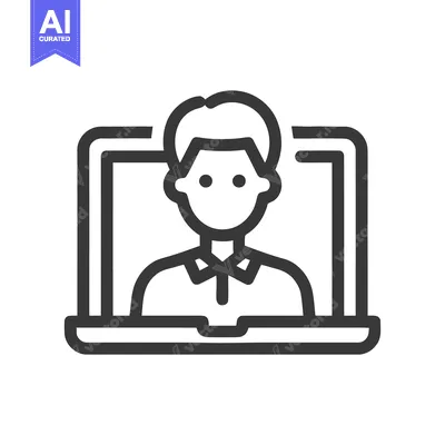 Online Meeting Icon: Man on Laptop Screen, Simple Line Art