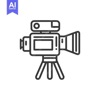Professional Video Camera on Tripod, Minimalist Line Art Icon