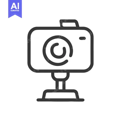 Minimalist Webcam Icon with @ Symbol, Dark Gray Outline on White
