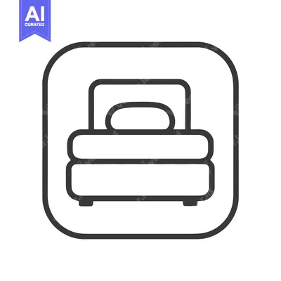 Aset desain premium: Minimalist Bed Icon in Rounded Square Frame, Black Outline
