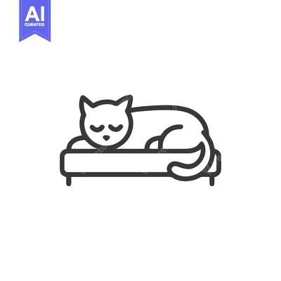 Minimalist Line Art: Sleeping Cat on Bed Icon