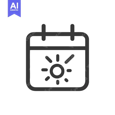 Summer Calendar Icon: Sunny Day Schedule Reminder, Dark Gray Outline