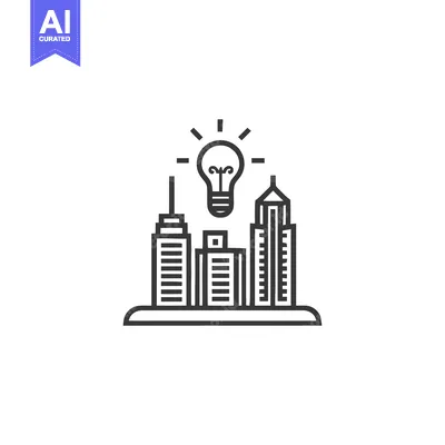 Idea Sparking Urban Growth: Lightbulb Above City Skyline Icon