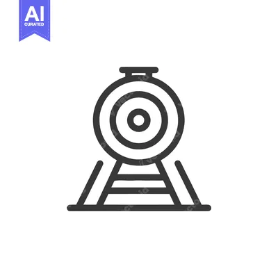 Aset premium populer: Minimalist Train Icon: Front View of Locomotive on Tracks, Line Art